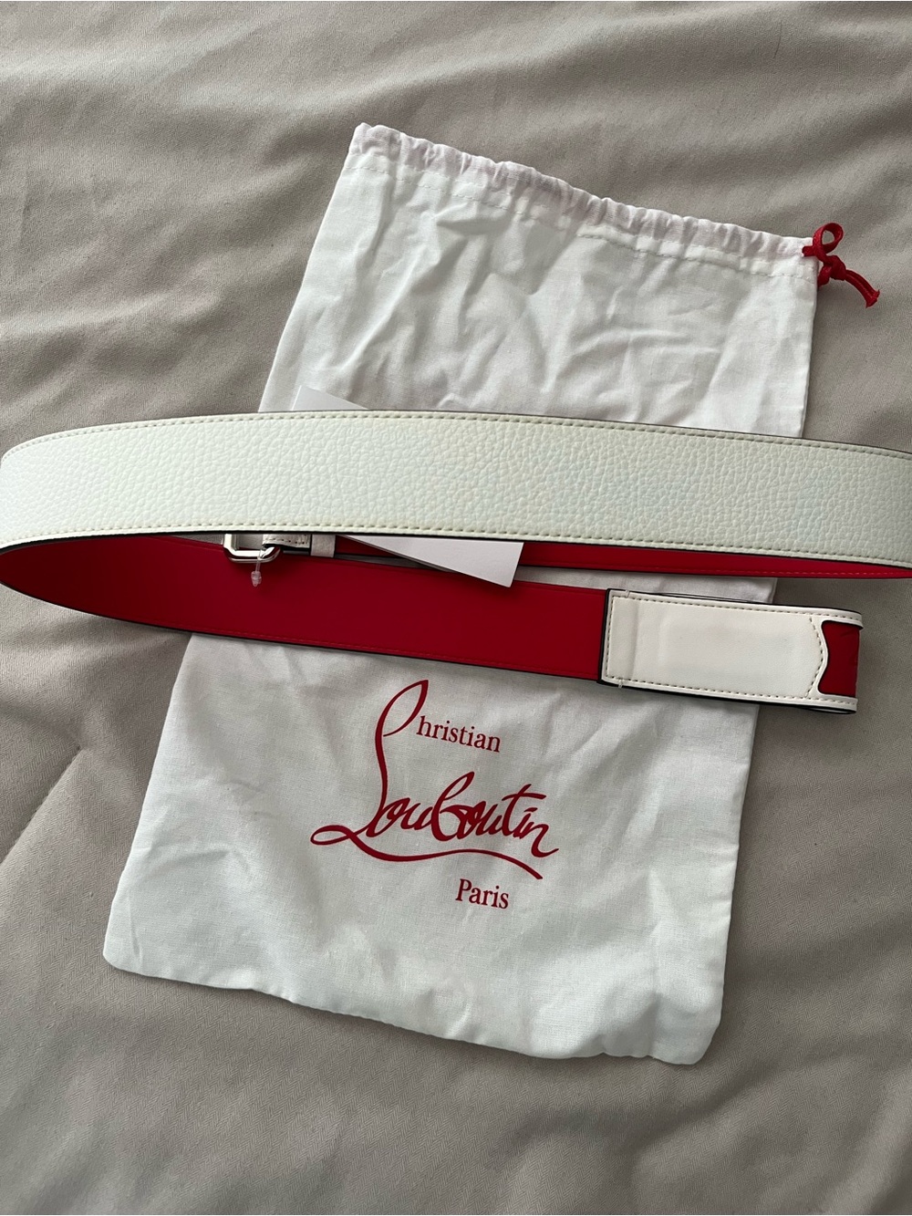 Christian Louboutin White Leather Belt with Red Interior - Picture 6 of 9